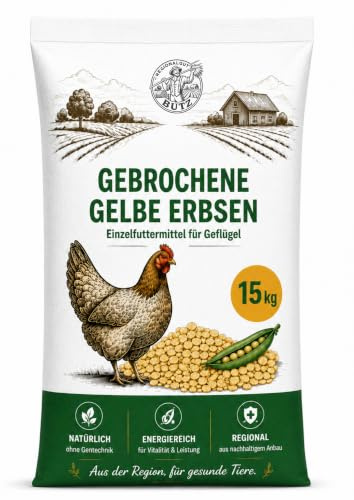 Gebrochene Erbsen 15 kg – Hochwertiges Einzelfuttermittel für Hühner, Enten, Gänse... aus eigener Regionalen Produktion
