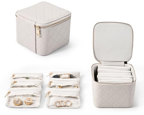 Papten Reise Schmuck Organizer mit transparente Schmuck Tasche für Ohrringe Armband Halskette Ring, kompakte Aufbewahrungsbox Schmuckrolle（Weiß）