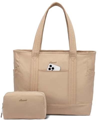 LOVEVOOK Laptoptasche Damen 15.6 Zoll Shopper Tasche Groß Handtasche Leicht Tote Bag Women Arbeitstasche Bürotasche Lehrertasche Einkaufstasche Tragetasche für Schule Gym Reisen Business Daily Khaki