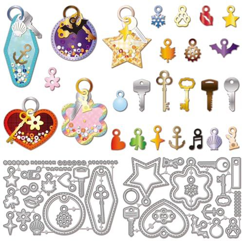 GLOBLELAND Vintage Schlüsselanhänger Shaker Stanzformen Für DIY Scrapbooking Metall Stern/Herz Anhänger Stanzformen Stanzungen Für Kartenherstellung Prägung Fotoalbum Basteldekor