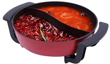 1360W Elektrischer Topf Doppelseitige Topfdeckel 6L Elektrische Topfbeheizung Basis Hot Pot Elektrische Braten Kochen, Backen und Kessel Suppenkanne KüChenutensilien Familienfeier Restaurant
