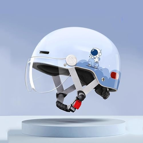 QJWMatic Casco da Moto Jet per Bambini, Casco Mezzo Jet con Visiera Parasole, per Ragazzi E Ragazze per Ciclomotore Scooter 5-12 Anni Omologato ECE I,48-54CM
