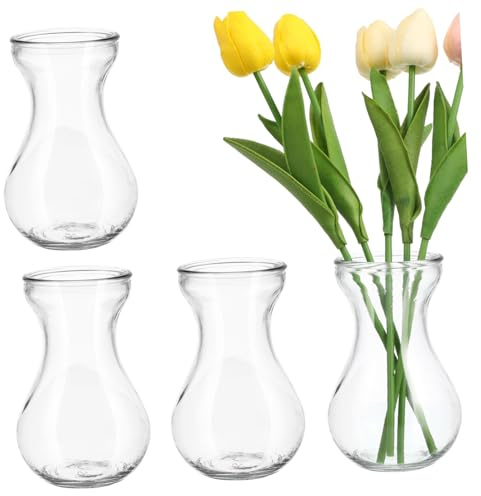 Amosfun 4pcs Transparent Glass Hydroponic Vases for Hyacinth Bulbs Desktop with Stable Flat Bottom Creative Minimalist Flower Containers for Home Office and Restaurant Decoration