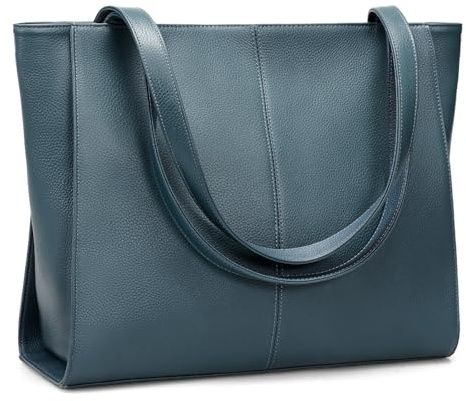 befen Echtleder Tote Bag für Frauen Arbeit Damen Leder Schultertaschen Geldbörsen Satchel Handtaschen mit Laptopfach, Blaugrün, Blau, Medium