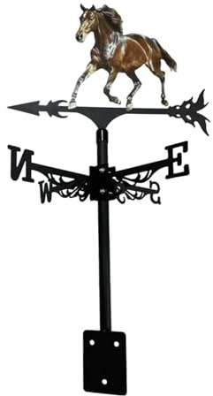 Baoblaze Veleta de Caballo Metálica Retro Indicador de Dirección de Viento Montaje en Techo Ornamento de Hierro para Exteriores Patio Cerca Jardín Granja, Style C