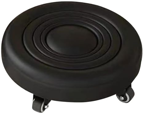 SHERCHPRY Kleiner Hocker mit Rollen und Fußstütze aus Pu Leder Drehbar Bodenschonend für Wohnzimmer und Schlafzimmer Schwarz Edelstahl und Kunststoff
