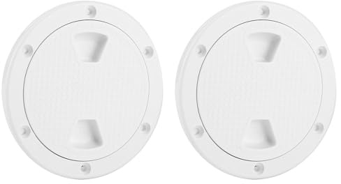 Naroote Plaque de Pont de Bateau 4 Pouces Couvercle de Trappe D'inspection en Plastique ABS Blanc pour Yacht Marin, Surface Antidérapante, 2 Pièces pour L'inspection du Pont, Plaque de de Bateau