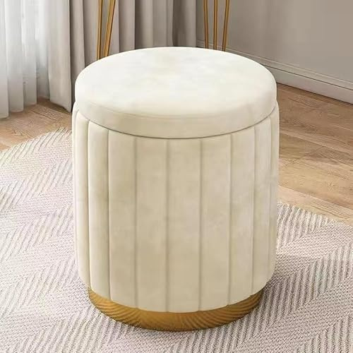 Rund förvaringsottoman med stoppat säte mångsidig accentpall för vardagsrum elegant fotstöd och omklädningsrum förvaringslösning (beige)