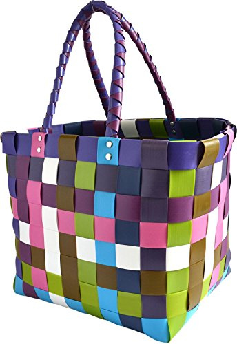 Gear Up Große wasserabweisende Einkaufstasche - Henkeltasche - Tragetasche - Tragekorb - geflochtener bunter Strandkorb Farbe Classic/Sweet