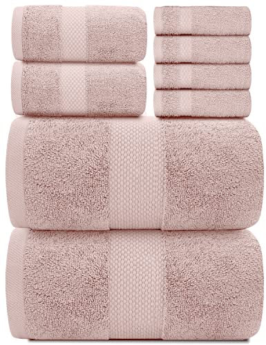 White Classic Luxury Pink Bath Towel Set - Combed Cotton Hotel Quality Absorbent 8 Piece Towels | 2 Bath Towels | 2 Hand Towels | 4 Washcloths [Worth $72.95] 8 Pack | Pink