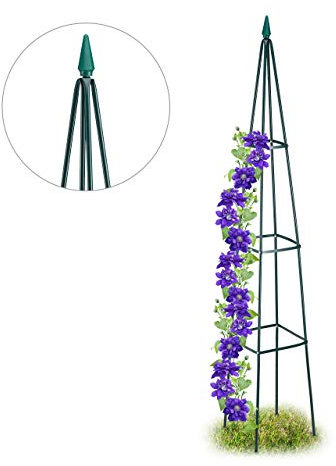 Relaxdays Rankhilfe, freistehend, Rosen, Tomaten, Wein, Garten, wetterfest, XL Rankpyramide Eisen, dunkelgrün 10026250 192 x 31 x 31 cm