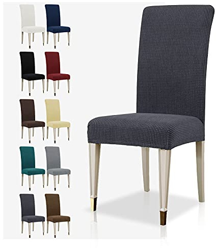 MAXIJIN Super Stretch Dining Room Chair Cover Jacquard Spandex Dining Parsons Chair Slipcover Removable Chair Protector Covers for Dining Room,Hotel,Kitchen,Ceremony (Grey, 2)