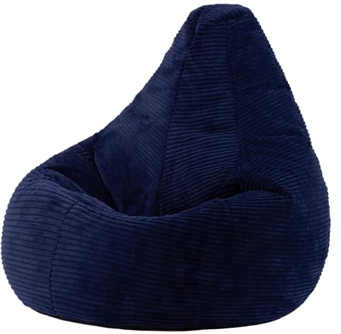 Icon Dalton Pouf Velours Côtelé, Pouf Poire avec Remplissage, Fauteuil Salon Confortable, Fauteuil Chambre, Meuble Salon, Decoration Chambre, Bleu Marine