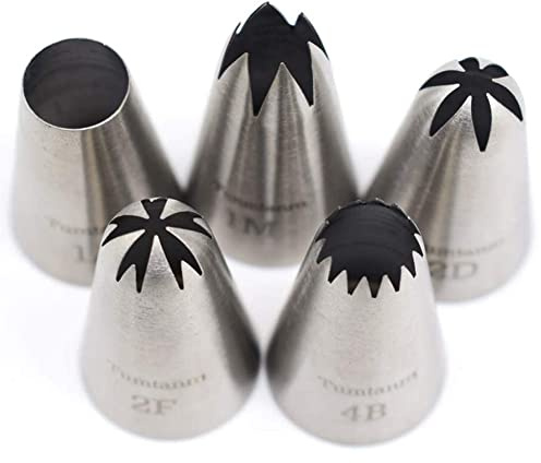 5 Pack Stainless Steel seamless Piping Icing tips, Large Piping Nozzle, Cake Decorating tools for baker