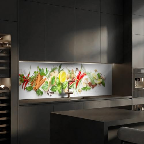 Dedeco Küchenrückwand 220x60 cm, Gemüse V2, 3mm Acrylglas – Spritzschutz Küche, Spüle & Herd, wasserfest, Glasoptik, Küchenfront, Wandverkleidung, Fliesenersatz, Fliesenspiegel