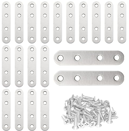 CEEYSEE 20 Pezzi Staffe Piatte Angolari 76 × 16 mm In Acciaio Inox Con 80 Viti In Acciaio Inox Per Il Fissaggio Di Legno, Mobili, Tavoli, Sedie, Porte, Finestre (Y76)