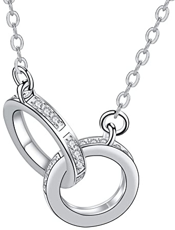 Hifeeled Collier Femme Argent Sterling 925 avec Pendentif Double Cercle​et Chaîne Hypoallergénique Réglable |45cm+5|,Bijoux Cadeau pour Femmes