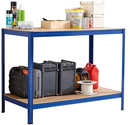 Neo Black Steel Heavy Duty Metal Workbench Bench Benches Table Garage DIY Shed Warehouse Work Tool Workshop Woodwork 90x120x60cm (Blue)