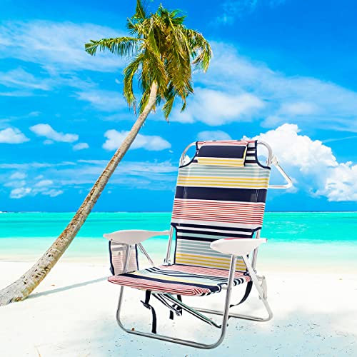Fayelong Rucksack-Strandstuhl, Verstellbarer 4-Positionen-Strand-Camping-Klappstuhl mit Kühltasche Kopfstütze zum Sonnenbaden Angeln Reisen