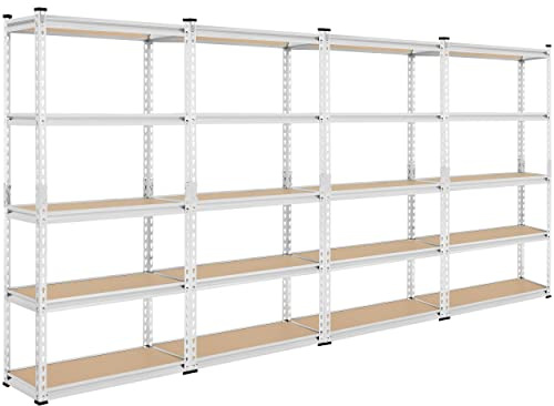 Yaheetech 5-stufiges Lagerregal mit verstellbaren Regalböden, Schwerlastregal Kellerregal Standregal Steckregal je Fach 175kg belastbar, 300x30x153cm/silbern