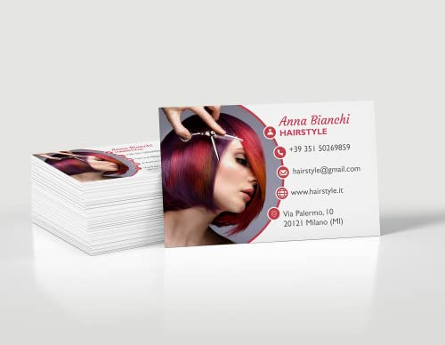Biglietto da Visita personalizzati colori e design a scelta | 8x5cm | Stampa a Colori Fronte e Retro su Cartoncino 300gr (Parrucchiera)