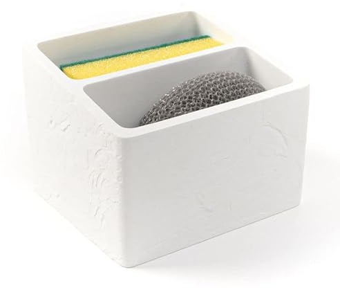 ROCKING GIFTS Estropajero Doble Pizarra Blanco con Estropajos | Organizador Fregadero Cocina | Soporte para Esponja, Bayeta y Cepillos