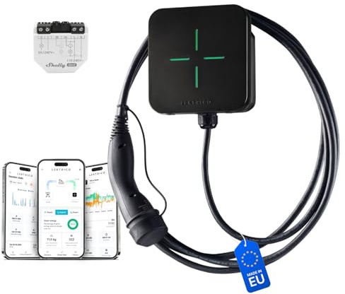 LEKTRI.CO – Stazione di Ricarica Auto 1P7K – Ricarica EV Ibrida (7.4kW), fotovoltaico, monofase 230V, Corrente 6-32A - Cavo di Ricarica EV 5m – Wi-Fi con App