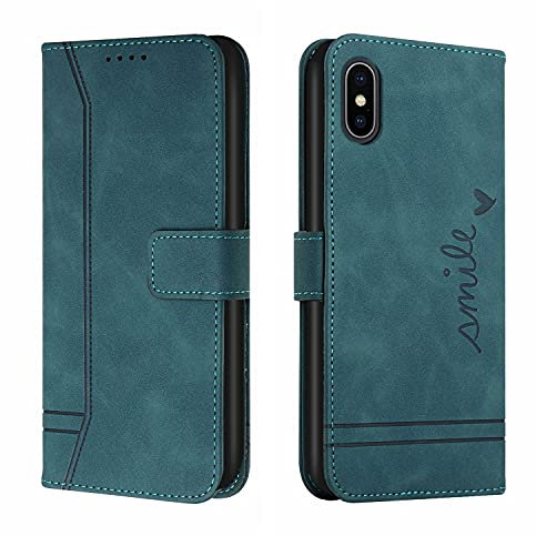 Trugox Handyhülle für Apple iPhone X/iPhone XS Hülle Klappbar Klapphülle mit Kartenfach Handytasche Handy Schutzhülle Tasche Leder Wallet Flip Case Slim Book Cover - Teal Green