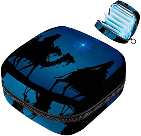 Menstruationspad-Tasche mit Reißverschluss, Damen-Servietten-Tasche, Tampons, Sammelbeutel für Frauen und Mädchen (drei Weise Männer besuchen Desert Camel Silhouette)