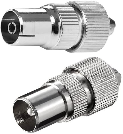 PENCILUPNOSE 2 Pack 1x Male 1x Female Coaxial Co-Axial TV Aerial Connector Plug for Television RF Cable Freeview Metal