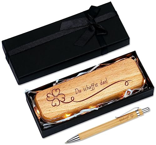 Sinseike Kugelschreiber und Holzbox mit Gravur in Geschenk-Box,Inspirierender Nachhaltig Geschenk für Kollegen, Freunde, Familie (Du schaffst das)