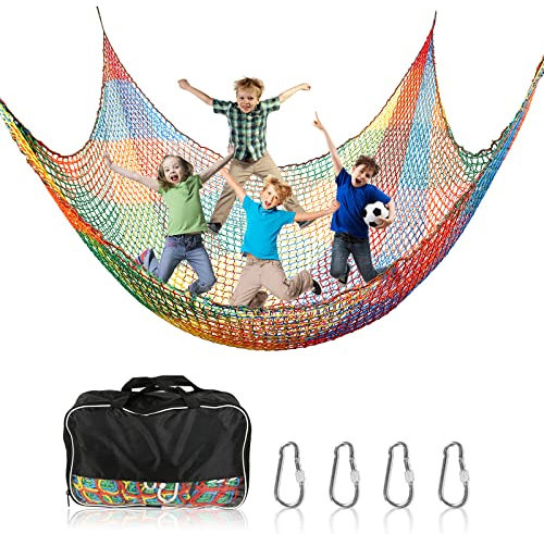 MENAYODA Kletternetz Spielplatz, Schwerlast Doppellagiges Schutznetz Kinder Klettergerüst Schaukel, Kletternetz Kinder Fallschutznetz für Spielplatz Outdoor Indoor Garten (Irisierend, 2x3M)