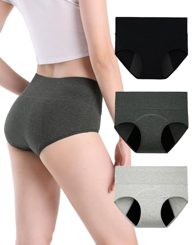 INNERSY Periodenunterschwäsche Leichte Blutung Periodenslip Waschbar 3 Pack | Menstruationsunterwäsche High Waist, Period Panties Baumwolle, Menstruation Unterwäsche Weich, Unterhosen Damen Auslaufsicher