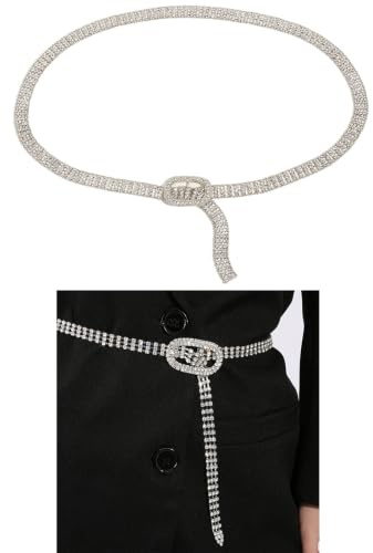 Floatdream Strass Taillengürtel Damen, Silber, Metall | Kristall Kettengürtel verstellbar, Für Valentinstag Kleider Jeans T-SHIRT Hosen Mantel bis 115cm
