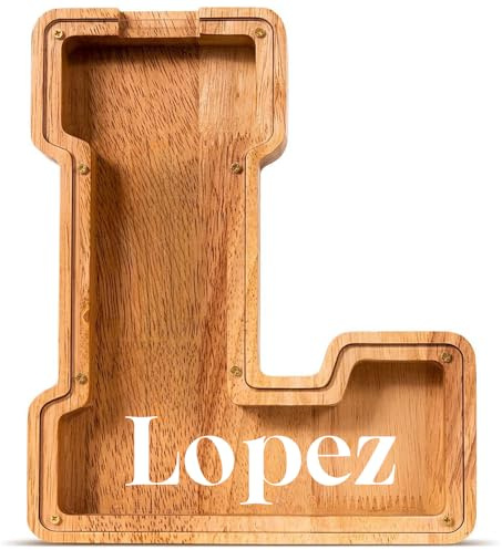 Personalisierte Spardose für Kinder,Spardose für Jungen und Mädchen,Spardose aus Holz mit großen Buchstaben,bruchsichere,lustige Geschenke für Geburtstage,Weihnachten(Buchstabe-L)