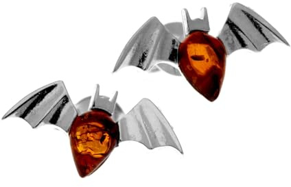SilverAmber Jewellery UK – äkta baltisk bärnsten och solid 925 sterling silver knoppar designer fladdermöss örhängen 8478, Sterlingsilver, Bärnsten