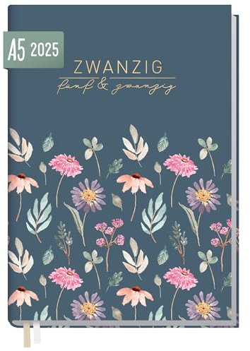 Häfft® Chäff-Timer Classic Kalender 2025 A5 Flying Flowers Buchkalender, Terminplaner, Terminkalender, Wochenplaner für 12 Monate: Jan. 2025 bis Dez. 2025 - nachhaltig & klimafreundlich
