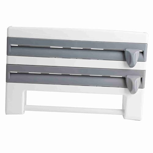 Wall Mounted Roll Holder for Foil and Cling Film, Kitchen Sauce Bottle Rack, Paper Towel Holder, Greyish White
