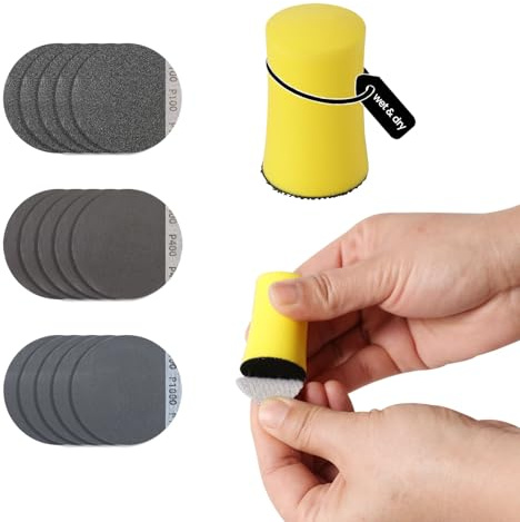 BOOWAN NICOLE Nass-Trockene Hand Schleifklotz für Beton Terrazzo, Runde Haken und Schleife Schleifmaschine mit 100/400/1000 Grit Sandpapiere für Handwerk Polieren (A0167+A0337+A0338+A0339)
