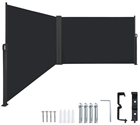LILIIN 180x600cm Seitenmarkise Ausziehbar aus Aluminium Sonnenschutz Seitenrollo aus Polyester Sichtschutz Windschutz Markisen für Balkon Terrasse Garten (Anthrazit, Doppelseitig)