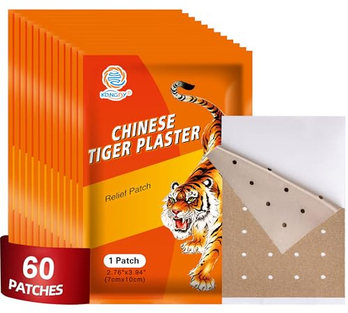 KONGDY 60 PCS Tiger Patches, Heat Patches, Chinese Red Tiger Hot Capsicum Patch, Relieving Back, Knee, Neck and Shoulder, Joint & Muscle