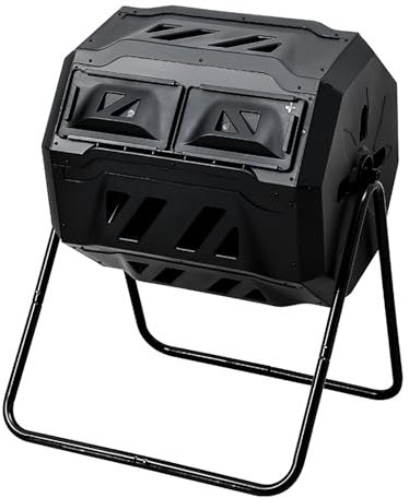 NaKeah 160L Rotating/Tumbling Garden Composter Outdoor 2 Section Compost Waste Bin Barrel With Sliding Doors,Black