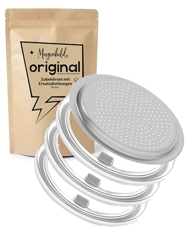 Morgenheld 3x Ersatzdichtung Silikon + Edelstahl-Siebeinsatz für Espressokocher 4 Tassen / 200 ml – lebensmittelecht – Dichtungsring Ø 64/50 mm – macht den undichten Espressokocher wieder dicht