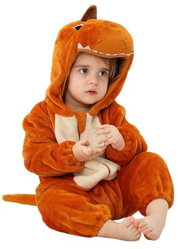 Vuncio Vêtements Bébé Garçon Fille Body 0-5 ans Grenouillère à Capuche Animaux Bébé Unisexe Pas Cher Polaire Combinaison De Maison Enfant Hiver Chaud Ours Dinosaure (1-2 ans, Orange)