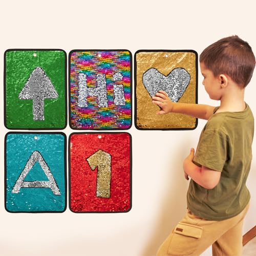 ODOXIA 5 Sequin Stoffmatten | Sequin Stoff-Sensorik-Wand | Wendbare Sequin Stoffe | Sensorik-Platten für Kinder | Sequin Sensorik-Matten | Flip-Stoff-Sensorik-Wand