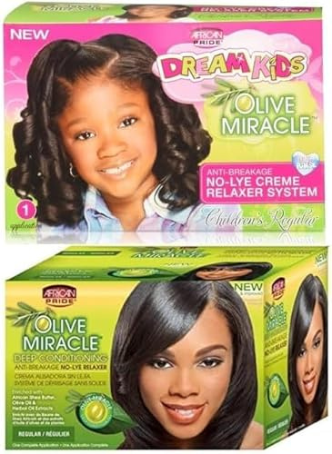 African Pride Olive Miracle Conditioning Anti-Breakage Hair Relaxer kit - Regular & African Pride Dream Kids Olive Miracle No-Lye Relaxer - Regular Bundle