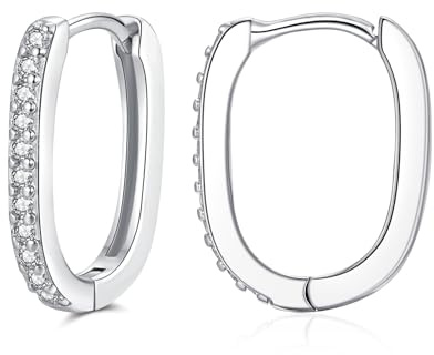 Josfeva Silber Creolen Ohrringe für Damen, 925 Sterling Silber Oval Ohrringe Creolen mit 5A Zirkonia, Hypoallergen U-förmige Geometrische Silber Creolen, Knorpel Schlafen Ohrringe für Frauen Mädchen