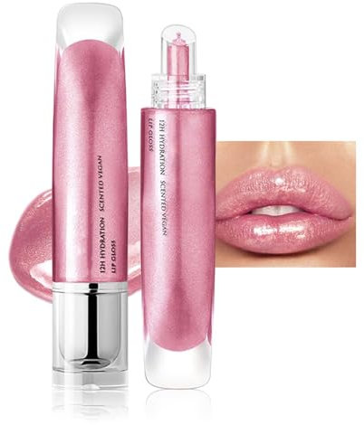 Glitzer Lipgloss Glänzend, Flüssiger Lippenstift mit Diamond Funkeln, Feuchtigkeitsspendender 3D Lip Gloss, Langanhaltend Nude Rosa Liquid Lipstick, Hochpigmentierter Shimmer Lippen (07#, 10g)