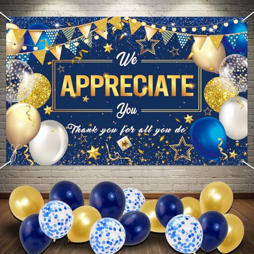 We Appreciate You Banner Kit - Thank You Party Decorations with Backdrop & Balloons for Employee, Teacher & Pastor Appreciation - Retirement Gifts for Staff, Doctor