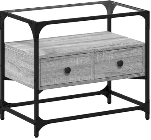 Wenjingqi-846057 TV-Schrank, Glas und Holz, Sonoma, Grau, 60 x 35 x 51 cm